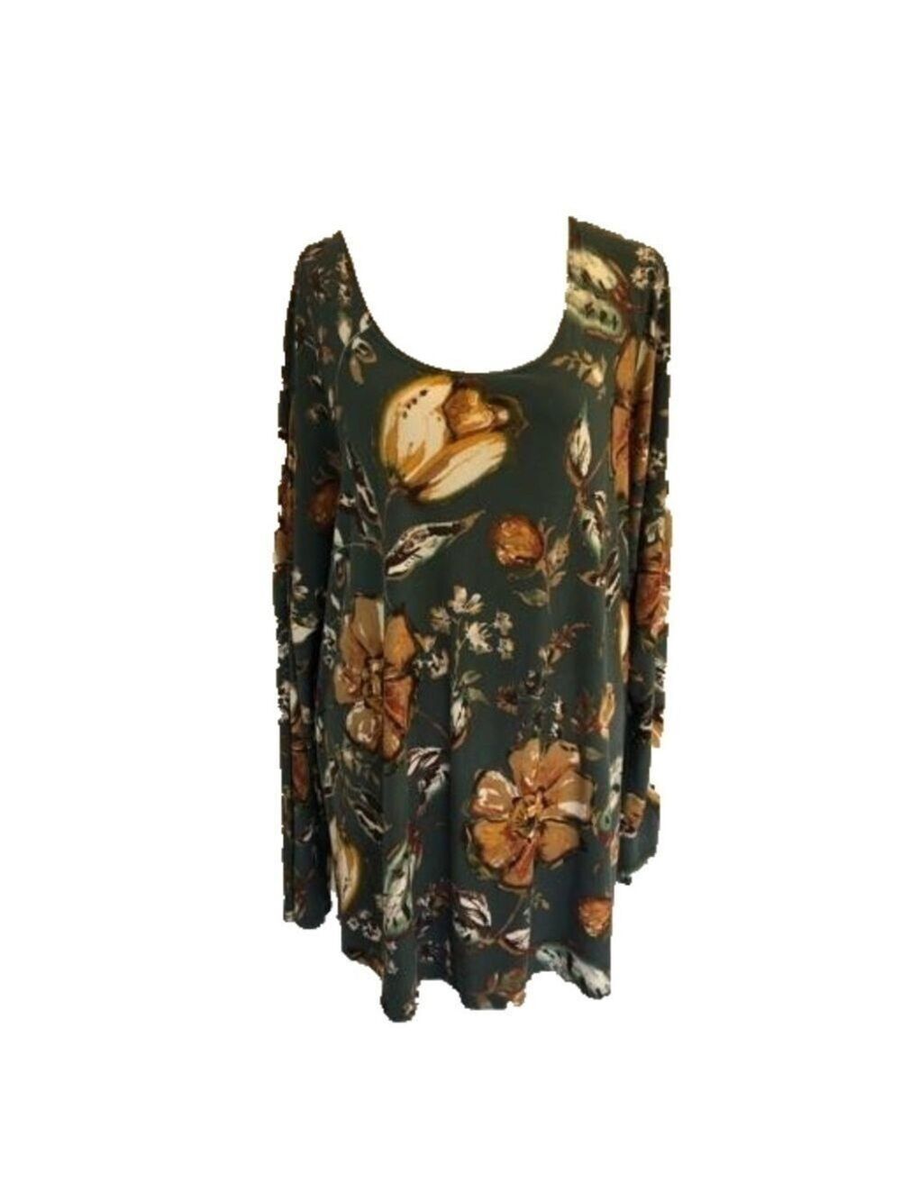 Size 2XL pullover floral top long sleeve floral print lace insert hi-lo hem